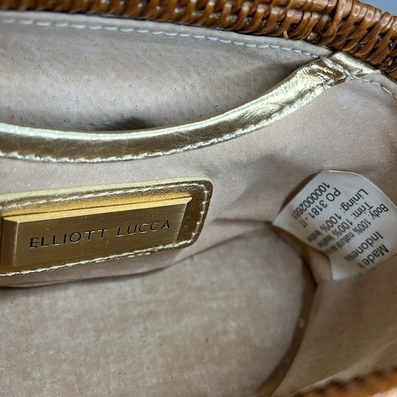 Elliot Lucca Tightly Woven Straw and Gold Leather Small Structured Basket Bag - Picture 9 of 10